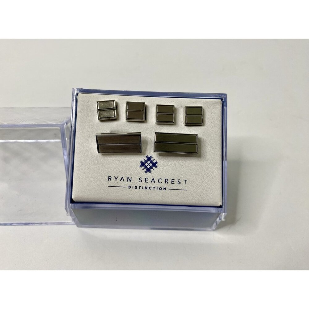 $90 Ryan Seacrest Distinction Men Rhodium Silver Tone Cufflinks Tuxedo Button #2